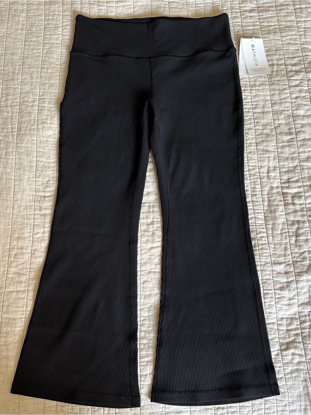 Athleta Black Ribbed Cropped Flared Leggings
